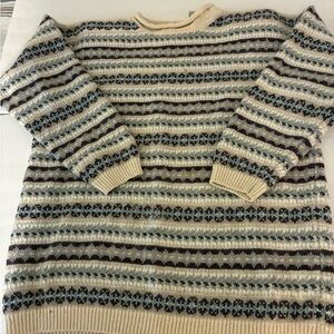 Vtg Carolyn Taylor for BY Design Roll Neck Cream/Blue Fair Isle Sweater Preppy